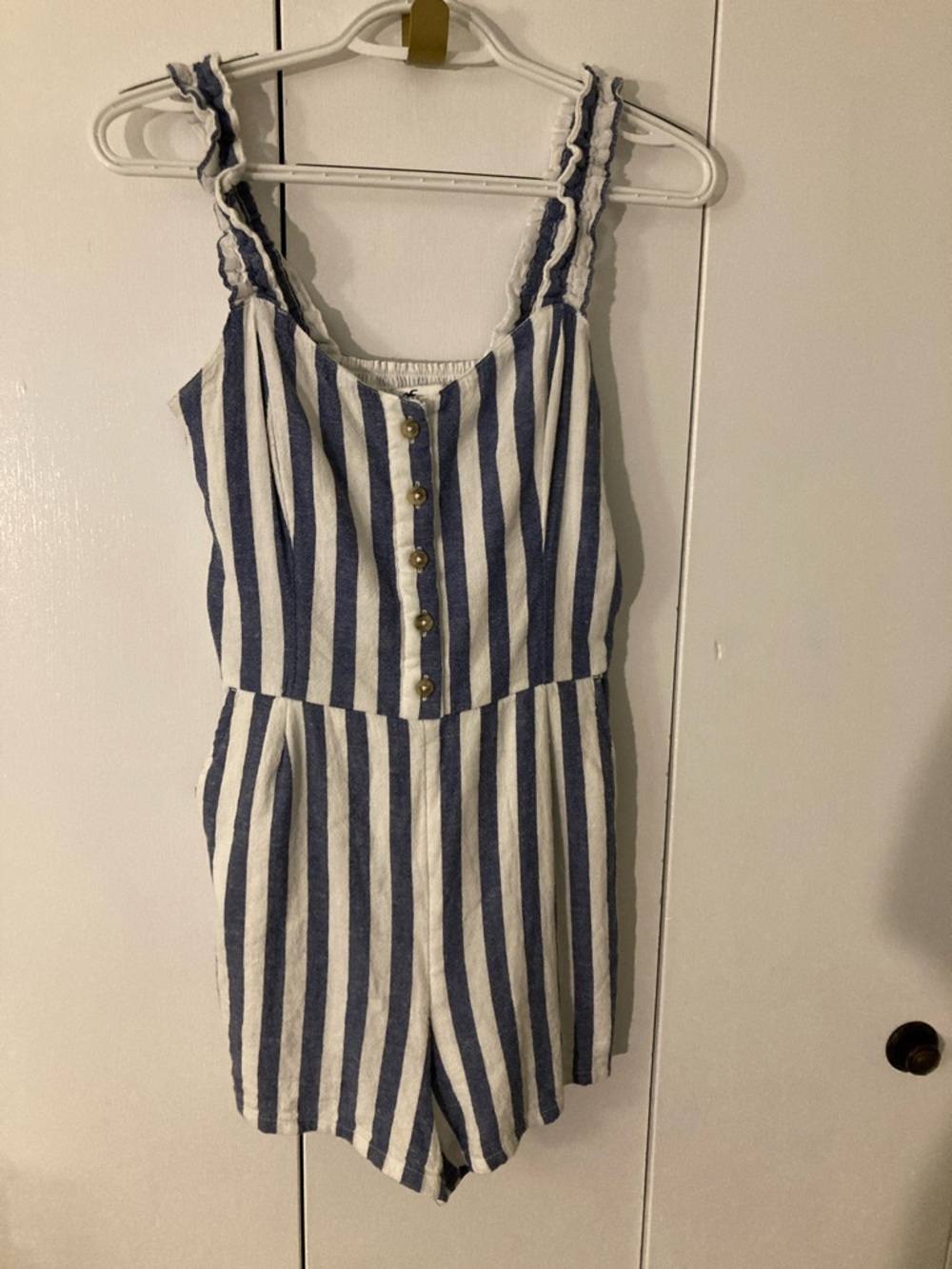 Hollister  Blue and White Striped women’s size M lined Romper - Sleeveless